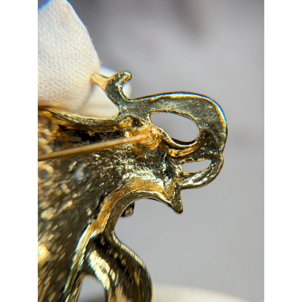 Vintage Black Enamel Elephant Brooch Gold Tone Rhinestone Figural Pin